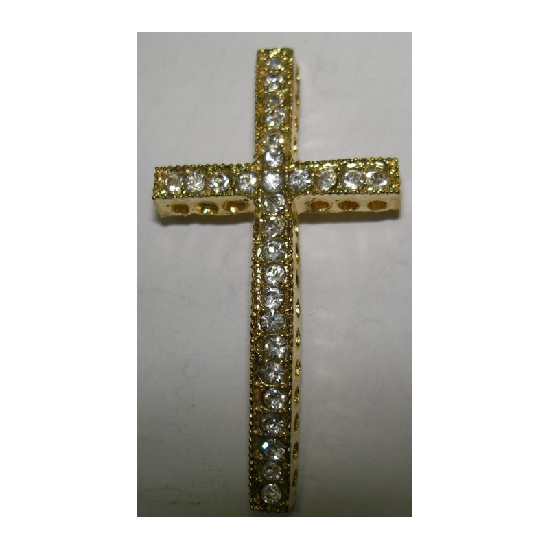 CRUZ ORO STRASS 48X24X4mm AGUJ 1,5mm